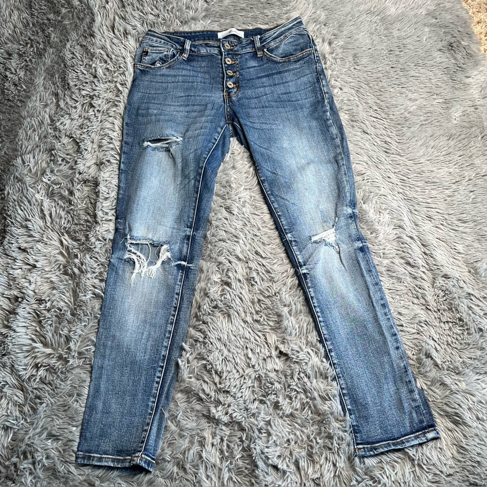 KanCan Jeans Womens Size 7 Buttonfly Whiskered Distressed Skinny